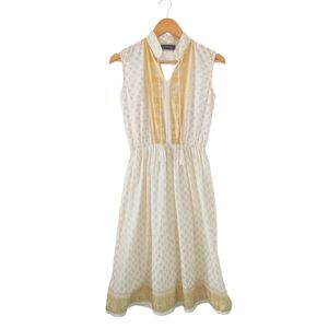 Backwoods White & Gold Elephant Motif 100% Cotton Sleeveless Dress
